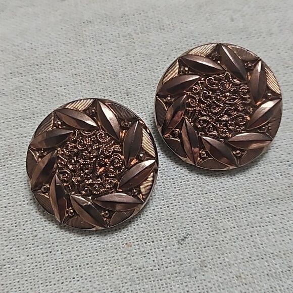 Vintage MCM Lot 3 Clip-on Earrings Coro AB Rhinestone Copper - Picture 9 of 11